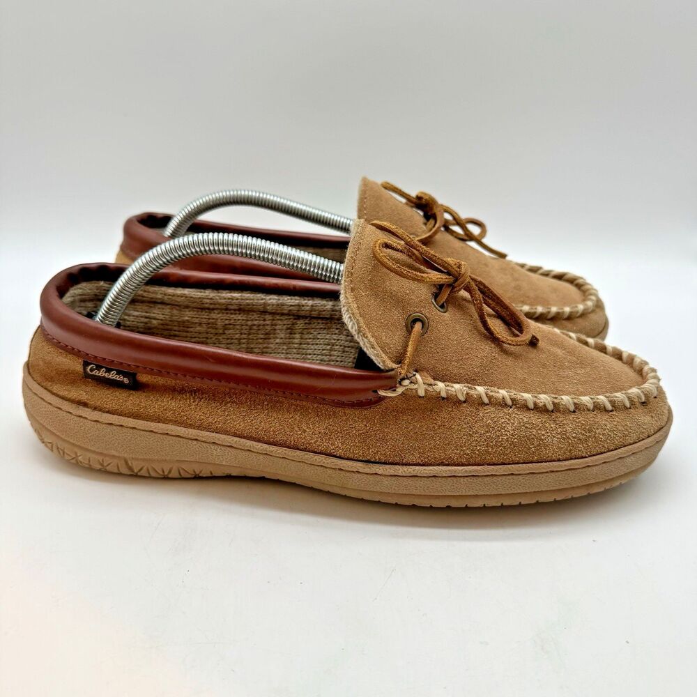 Cabela's Thinsulate 100g Slip On Moccasin Mens 10W Brown Suede Knit Lined Loafer